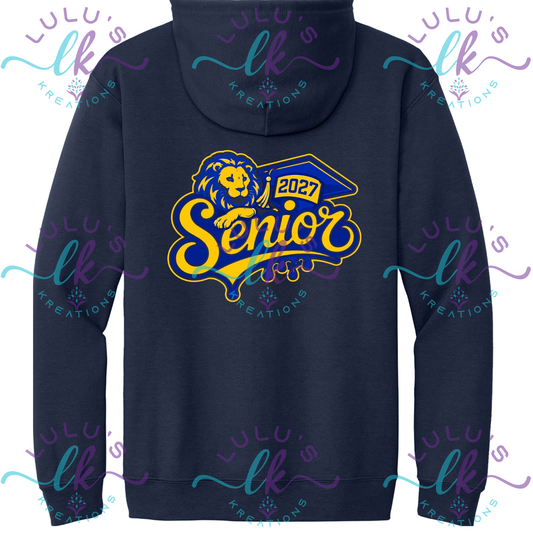 Navy Blue Class Of 2027 Full-Zip Hooded Sweatshirt